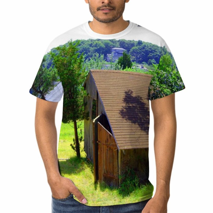 yanfind Adult Full Print T-shirts (men And Women) Abandoned Agriculture Architecture Barn Broken Building Country Countryside Decay Door Farm Farming
