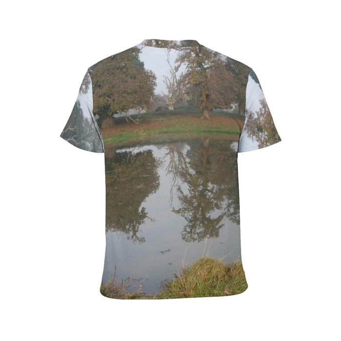 yanfind Adult Full Print T-shirts (men And Women) Landscape Trees Plants Reflection Lake Pond Foggy