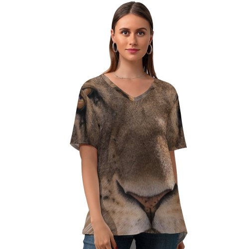 yanfind V Neck T-shirt for Women Whiskers Africa Wildlife Safari Cougar Puma Free Lioness Watch Pictures Big Summer Top  Short Sleeve Casual Loose