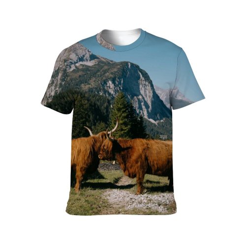 yanfind Adult Full Print T-shirts (men And Women) Sky Bovine Cattle Colorful Country Countryside Cow Dairy Farmland Fauna Field Grass