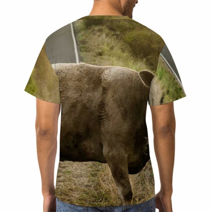 yanfind Adult Full Print T-shirts (men And Women) Landscape Field Summer Countryside Agriculture Grass Travel Grassland Outdoors Cow Rural Pasture
