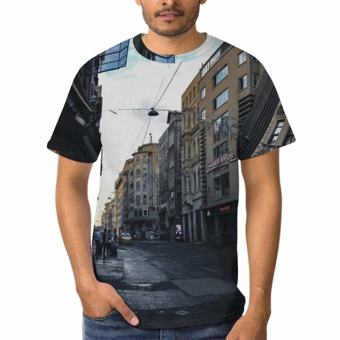 yanfind Adult Full Print T-shirts (men And Women) Light City Road Street Building Car Architecture Window Pavement Outdoors Urban Town