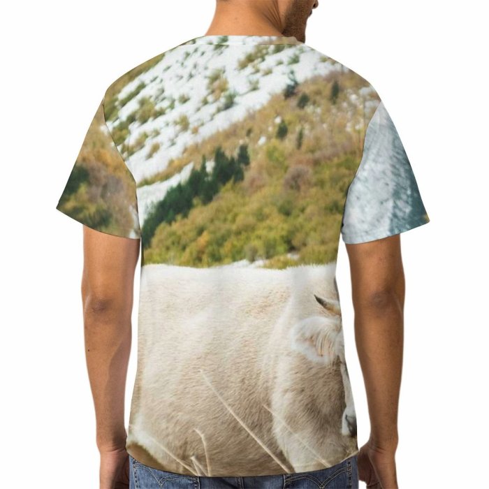 yanfind Adult Full Print T-shirts (men And Women) Landscape Summer Countryside Agriculture Grass Travel Outdoors Rural Pasture Daylight Cattle Hayfield