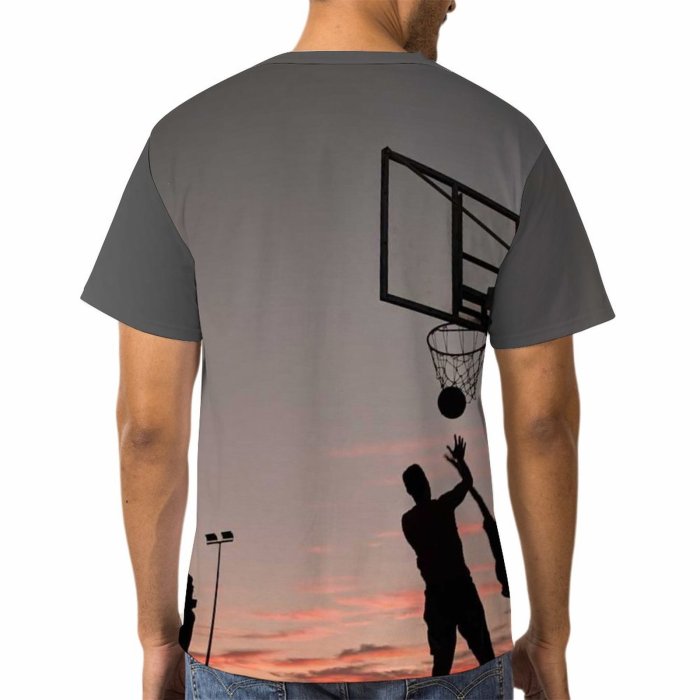 yanfind Adult Full Print T-shirts (men And Women) Sunset Silhouette Evening Motion Basketball Dusk Athlete Outdoors Web Action Leisure Recreation