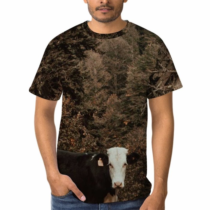 yanfind Adult Full Print T-shirts (men And Women) Snow Wood Landscape Field Winter Countryside Farm Grass Leaf Fall Outdoors Rural