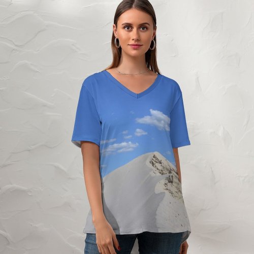 yanfind V Neck T-shirt for Women Kyiv Photo Landscape Soil Sky Wallpapers Hill Mountain Outdoors Scenery Slope Summer Top  Short Sleeve Casual Loose