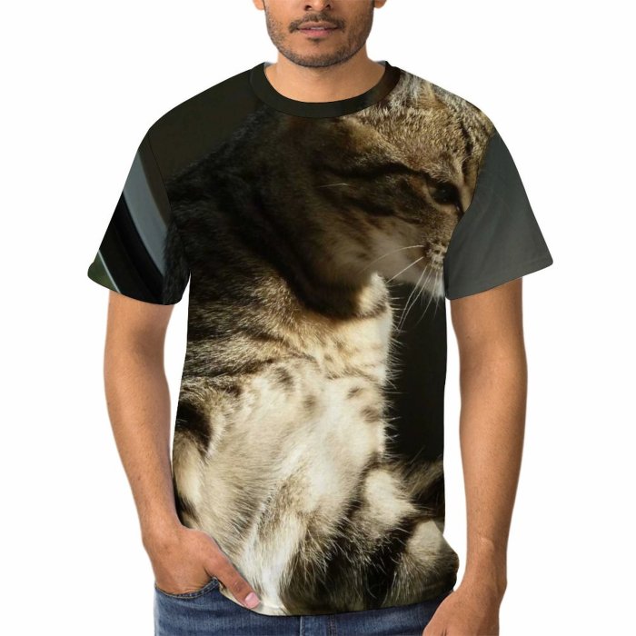yanfind Adult Full Print T-shirts (men And Women) Pet Cute Grey Fur Portrait Kitten Cat Sleep Furry Tabby