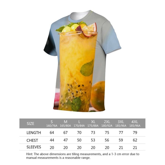 yanfind Adult Full Print T-shirts (men And Women) Summer Cocktail Glass Leaf Lemon Health Fruit Homemade Delicious Tropical Lime