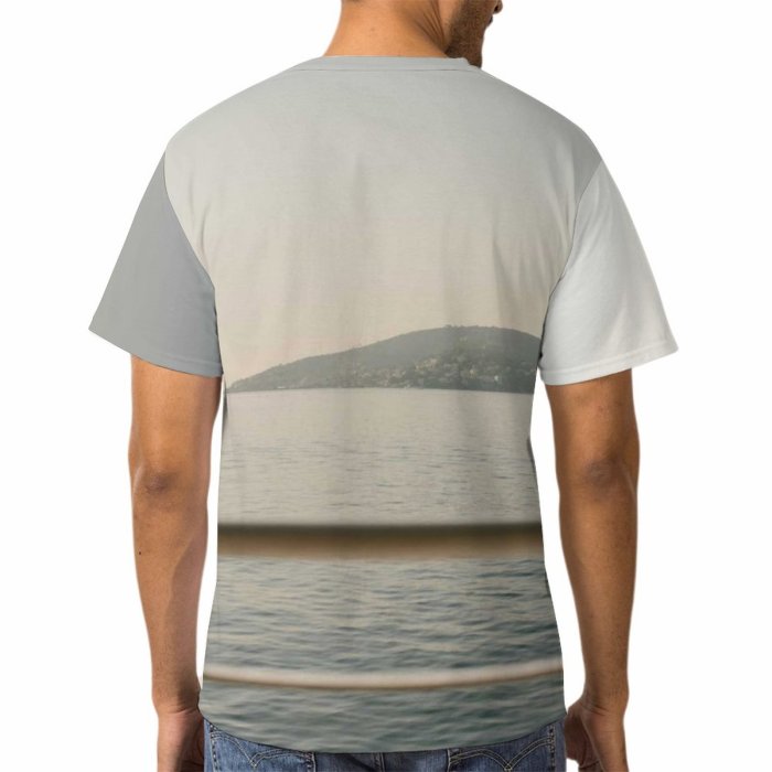 yanfind Adult Full Print T-shirts (men And Women) Light Sea Dawn Landscape Sunset Beach Ocean Summer Boat Fog Lake