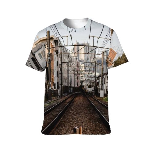 yanfind Adult Full Print T-shirts (men And Women) Light Road Street Train Travel Station Iron Urban Wire Electricity Railway