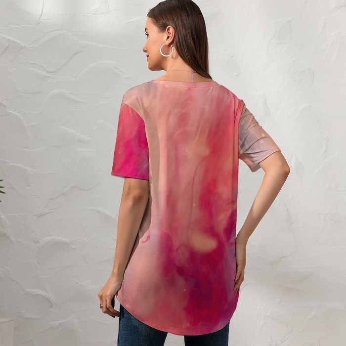 yanfind V Neck T-shirt for Women Splash HQ Texture Artistic Colour Wallpapers Inkdrops Editing Art Mixture Creative Summer Top  Short Sleeve Casual Loose