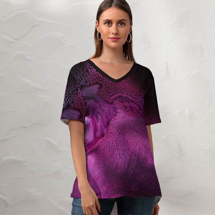 yanfind V Neck T-shirt for Women Robert Kohlhuber Abstract Liquid Art Art Macro Patterns Summer Top  Short Sleeve Casual Loose