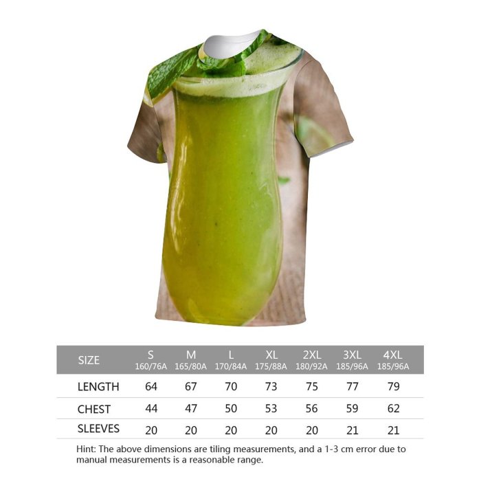yanfind Adult Full Print T-shirts (men And Women) Wood Summer Cocktail Glass Leaf Wooden Lemon Health Fruit Tropical Lime