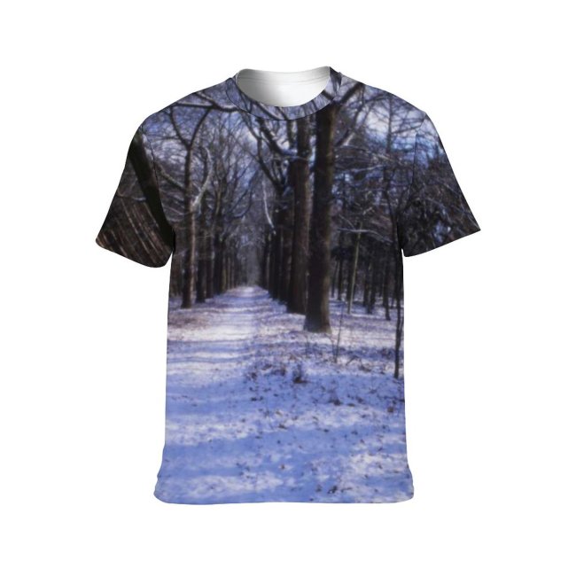 yanfind Adult Full Print T-shirts (men And Women) Landscape Trees Woods Forest Winter Snow Road