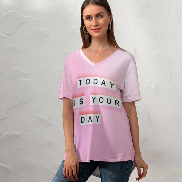 yanfind V Neck T-shirt for Women Sincerely Media Quotes Today Is Your Letters Girly Motivational Popular Quotes Summer Top  Short Sleeve Casual Loose