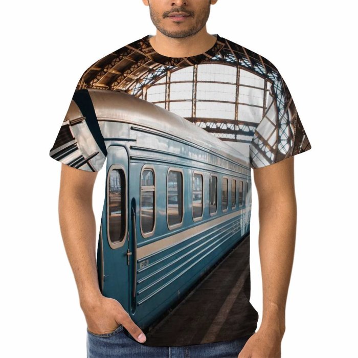 yanfind Adult Full Print T-shirts (men And Women) Light Train Tunnel Architecture Travel Station Platform Abandoned Urban Railway Perspective