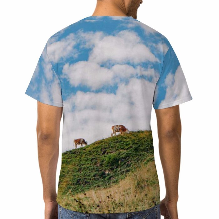 yanfind Adult Full Print T-shirts (men And Women) Landscape Countryside Hill Tree Fall Travel Cloud Grassland Outdoors Rural Country