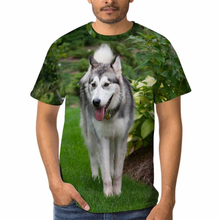 yanfind Adult Full Print T-shirts (men And Women) Wood Summer Garden Dog Grass Park Leaf Fur Wolf Portrait Outdoors