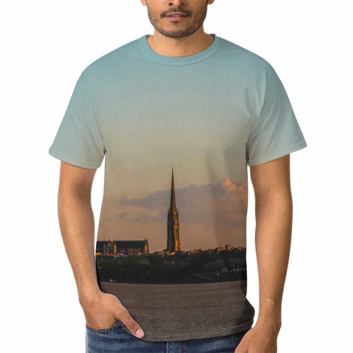 yanfind Adult Full Print T-shirts (men And Women) Sea City Dawn Landscape Evening Architecture Travel Reflection Church Dusk
