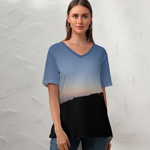yanfind V Neck T-shirt for Women Open Space Building Landscape Flare Sky Wallpapers Dusk Architecture Outdoors Crater Summer Top  Short Sleeve Casual Loose