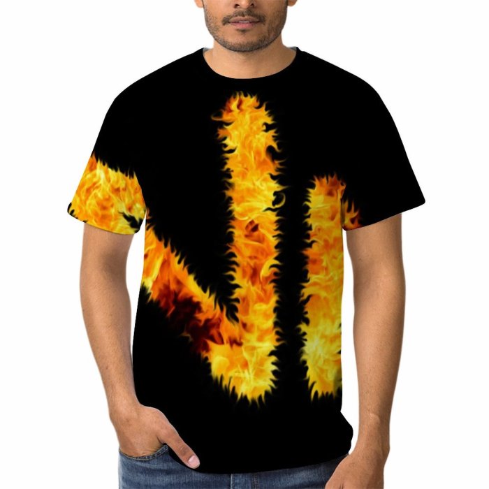 yanfind Adult Full Print Tshirts (men And Women) Fire Letter Flame Alphabet Fuel Isolated Blaze Tongue Font Magic Blazing Fiery