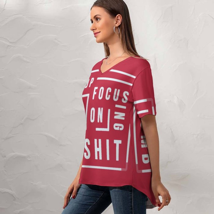yanfind V Neck T-shirt for Women Samarth Gupta Quotes Stop Focusing Dumb Shit Popular Quotes Typography Summer Top  Short Sleeve Casual Loose
