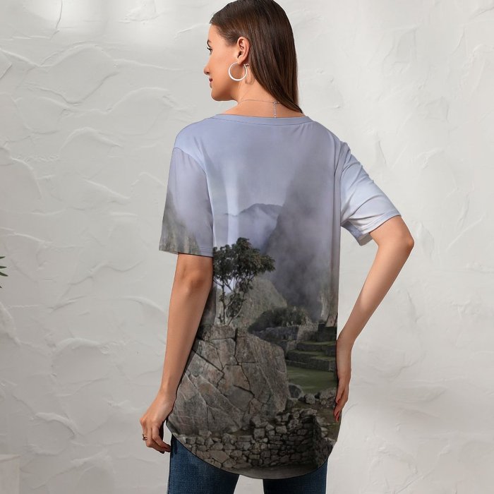 yanfind V Neck T-shirt for Women Ruins Peru Castle Ruin Building HQ Landscape Public Wallpapers Fantasy Architecture Summer Top  Short Sleeve Casual Loose