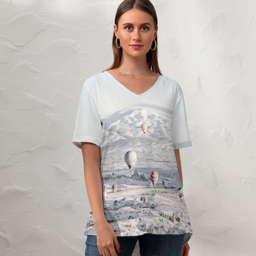 yanfind V Neck T-shirt for Women Air HQ Landscape Snow Wallpapers Mountain Outdoors Aircraft Arctic Winter Pictures Summer Top  Short Sleeve Casual Loose