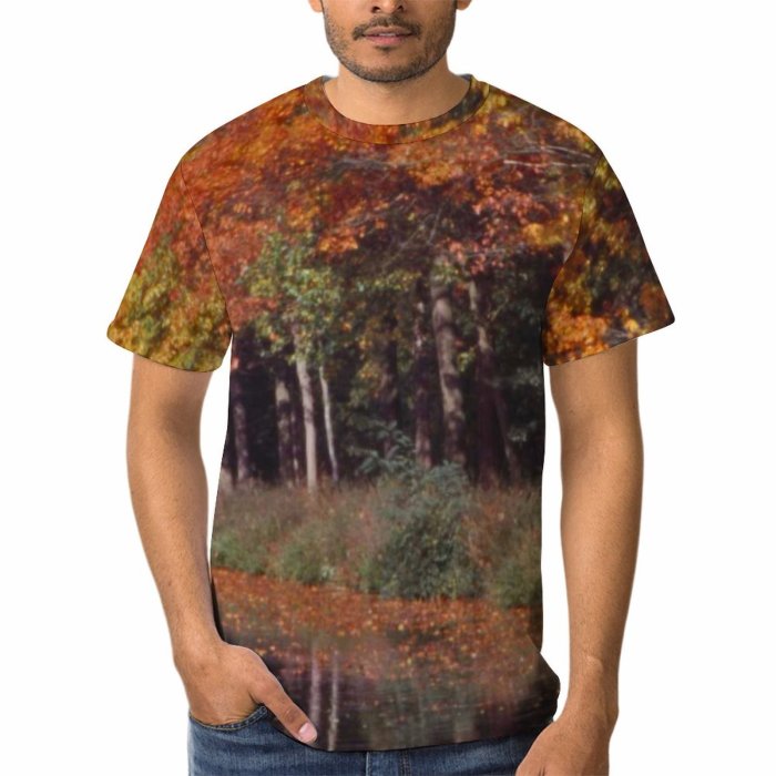 yanfind Adult Full Print T-shirts (men And Women) Landscape Trees Lake Sky Leaves Autumn