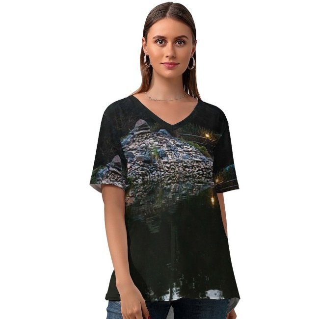 yanfind V Neck T-shirt for Women Kyiv Pretty Profession Pond Public Preparation Wallpapers Outdoors Many Mix Pictures Summer Top  Short Sleeve Casual Loose