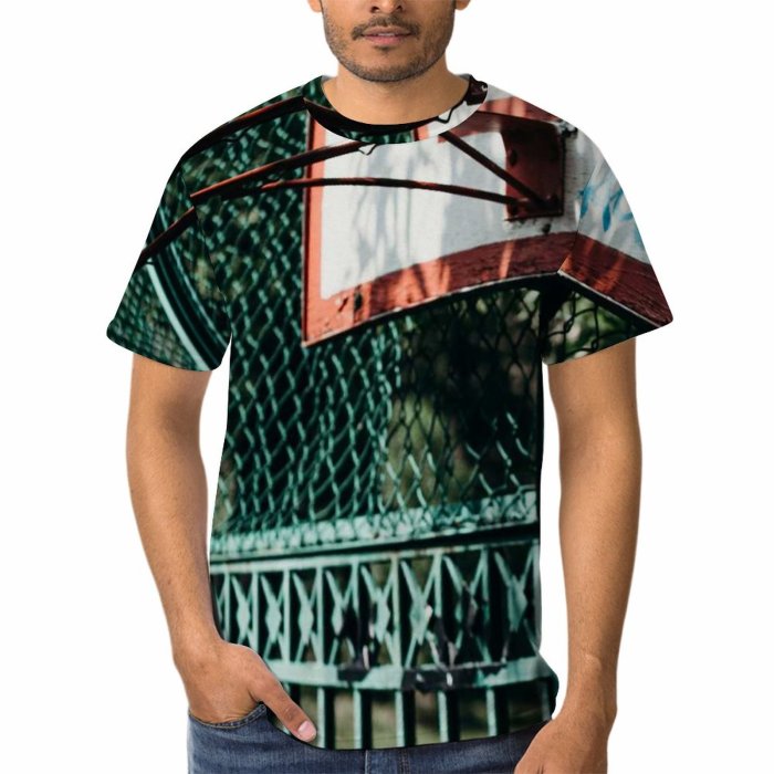 yanfind Adult Full Print T-shirts (men And Women) Wood Street Architecture Courtyard Fence Outdoors Iron Web Urban Security Recreation