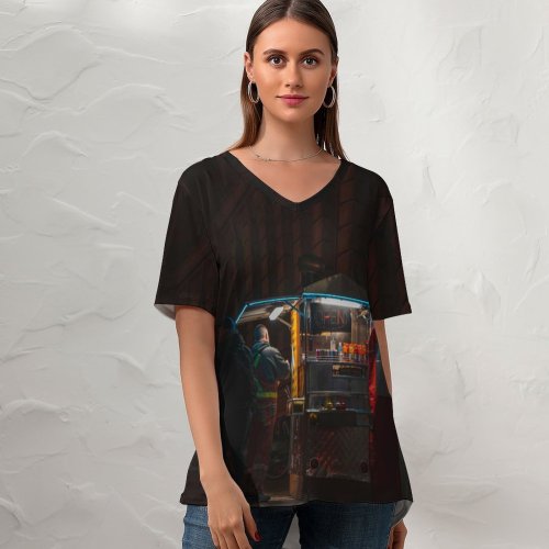 yanfind V Neck T-shirt for Women Toronto Photo Arcade Night Life Darkness Wallpapers Urban Free Dark Time Summer Top  Short Sleeve Casual Loose