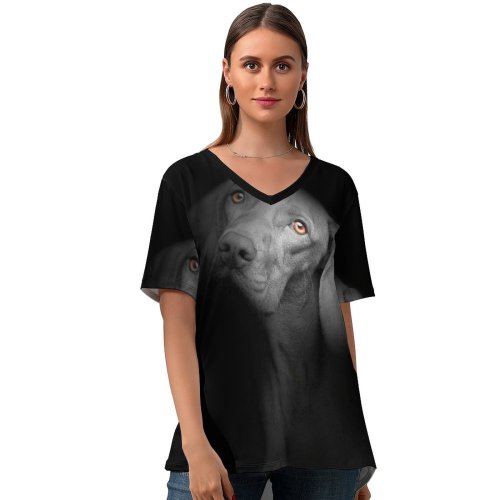 yanfind V Neck T-shirt for Women Randy Rodriguez Black Dark Dog Dark AMOLED Cute Puppies Cute Dog Summer Top  Short Sleeve Casual Loose