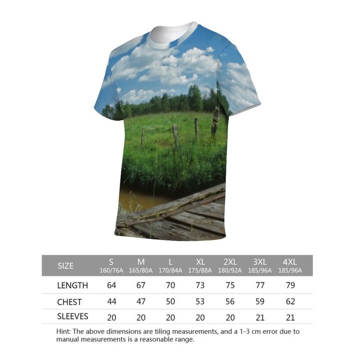 yanfind Adult Full Print T-shirts (men And Women) Landscape Trees River Sky Grass Fields Wooden