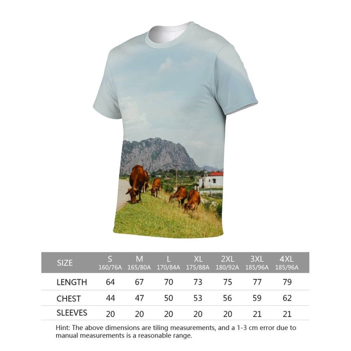 yanfind Adult Full Print T-shirts (men And Women) Landscape Field Summer Countryside Agriculture Farm Grass Travel Cow Rural Farmland Pasture
