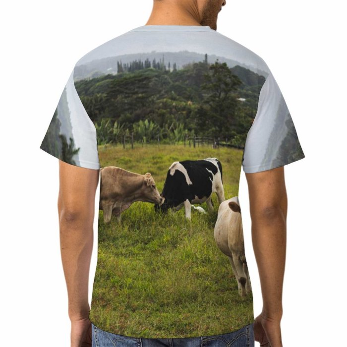 yanfind Adult Full Print T-shirts (men And Women) Landscape Field Countryside Agriculture Farm Grass Grassland Milk Cow Rural Farmland