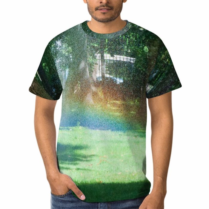 yanfind Adult Full Print T-shirts (men And Women) Wood Light Dawn Landscape Summer Garden Grass Lawn Mist Park Leaf Fall