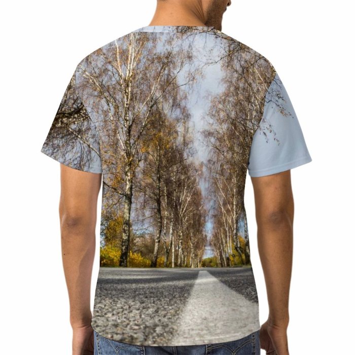 yanfind Adult Full Print Tshirts (men And Women) Alley Road Street Mid Fall Autumn Natural Latvia Countryside Beautiful Romantic Cinematic