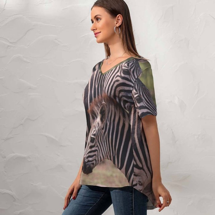yanfind V Neck T-shirt for Women Wildlife Wallpapers Grey Zebra Pictures Free Summer Top  Short Sleeve Casual Loose