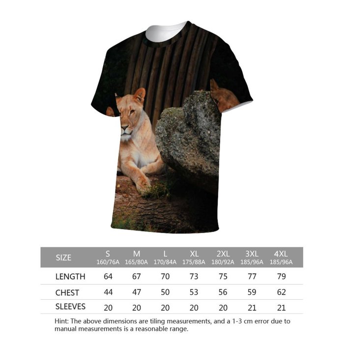 yanfind Adult Full Print T-shirts (men And Women) Tree Fur Portrait Lion Cat Wild Hunter Safari Wildlife