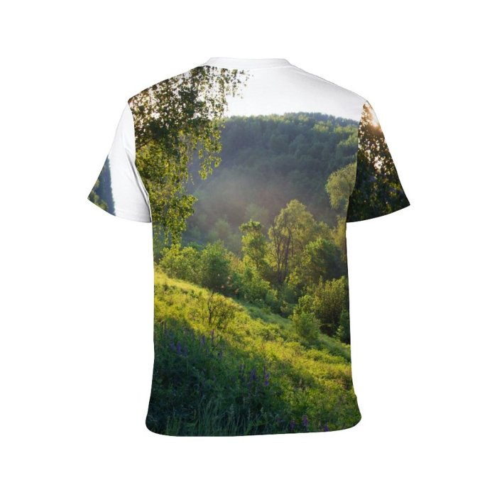 yanfind Adult Full Print Tshirts (men And Women) Light Forest Sunlight Ray Tree Path Spring Summer Sky Scene