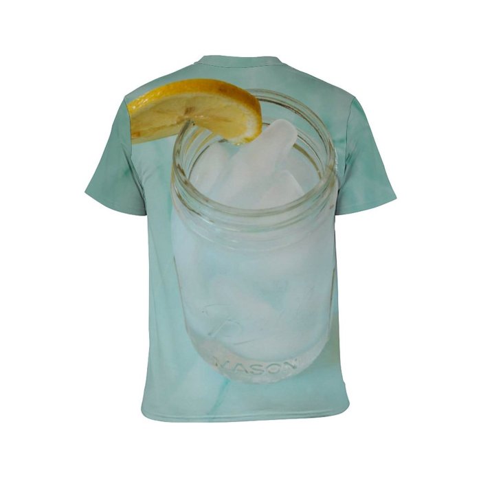 yanfind Adult Full Print T-shirts (men And Women) Summer Cocktail Glass Bubble Clean Lemon Health Tropical Liquid Turquoise Sparkling