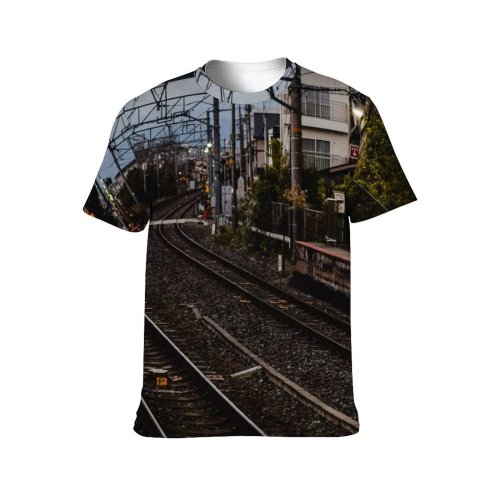 yanfind Adult Full Print T-shirts (men And Women) Light Road Train Vehicle Station Outdoors Iron Wire Electricity Locomotive Transportation