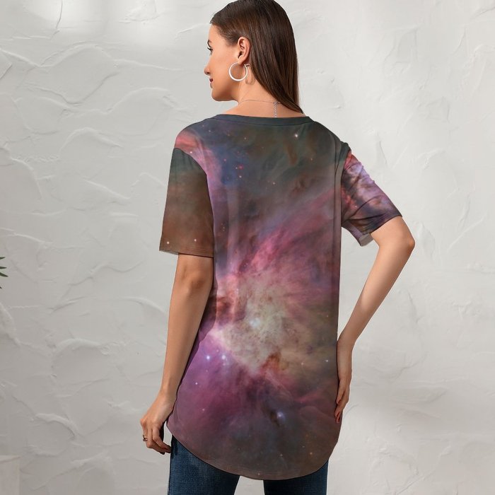 yanfind V Neck T-shirt for Women Space Orion Nebula Astronomy Outer Space Interstellar Cloud Stars Cosmos Summer Top  Short Sleeve Casual Loose