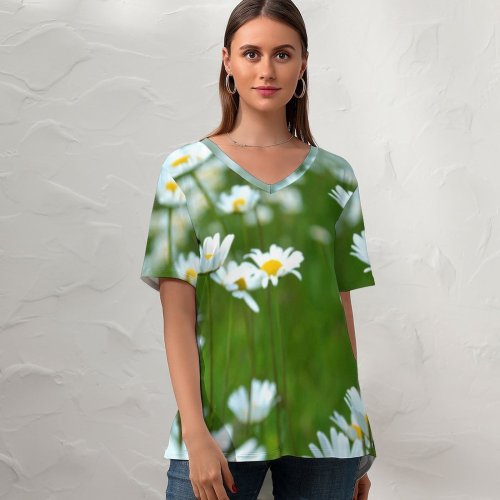 yanfind V Neck T-shirt for Women Floral Spring Flora Flowers Landscape Wallpapers Plant Bloom Stock Free Pictures Summer Top  Short Sleeve Casual Loose