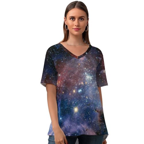 yanfind V Neck T-shirt for Women Space Carina Nebula Star Formation Astronomy Astrophysics Stars Young Stars Space Observation Summer Top  Short Sleeve Casual Loose