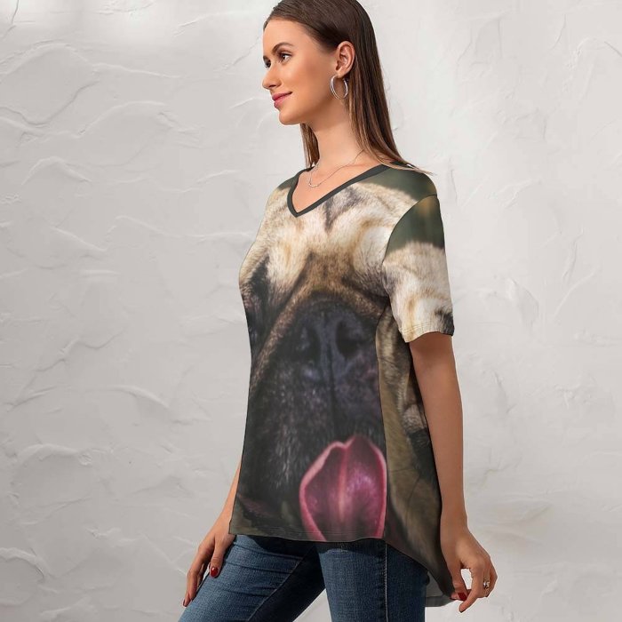 yanfind V Neck T-shirt for Women Lovely Nuevo Pet Laredo Eye Panting Public Tongue Wallpapers Lick Pictures Summer Top  Short Sleeve Casual Loose