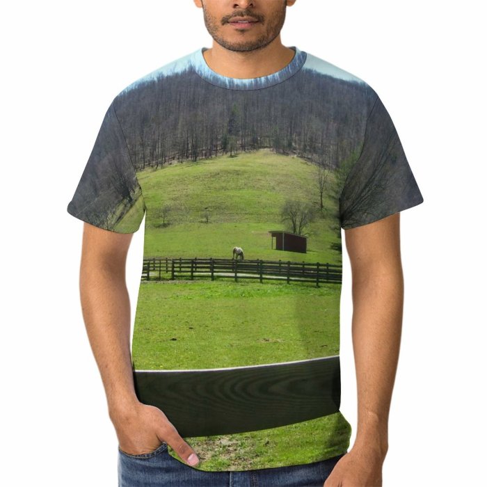yanfind Adult Full Print Tshirts (men And Women) Lovely Scenery Fields Grass Hills Woods Forest Trees Farm Fence Landscape