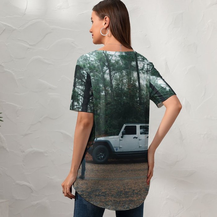 yanfind V Neck T-shirt for Women Land Flora Suv Wallpapers Car Tree States Automobile Road Forest Pictures Summer Top  Short Sleeve Casual Loose