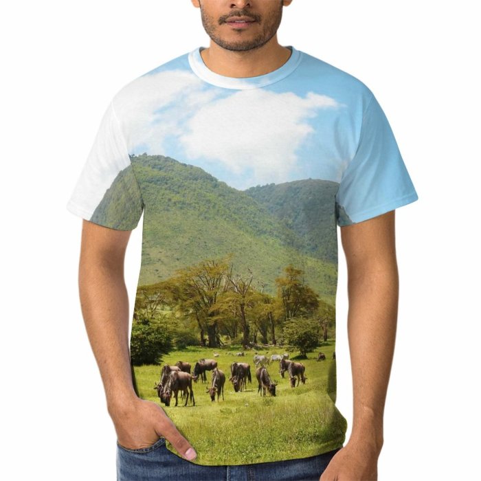 yanfind Adult Full Print T-shirts (men And Women) Landscape Field Countryside Agriculture Farm Grass Grassland Cow Rural Pasture